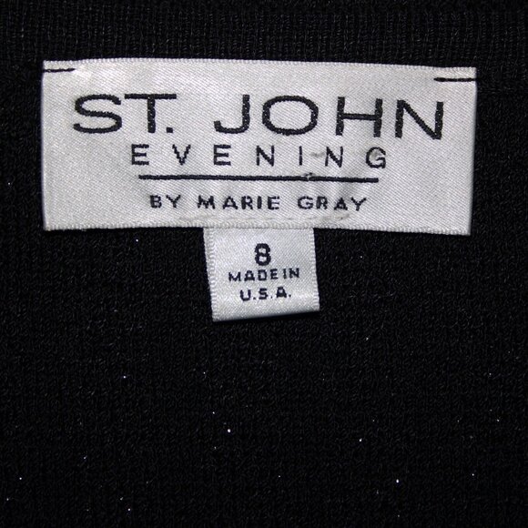 St John Evening Sz 8 Black Silver Stud Paillettes V Neck Santana Knit Top - Picture 7 of 10